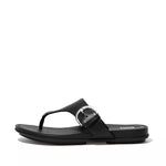 fitflop GRACIE BUCKLE LEATHER TOE-POST SANDALS ALL BLACK DE6-090