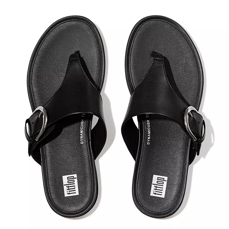 fitflop GRACIE BUCKLE LEATHER TOE-POST SANDALS ALL BLACK DE6-090 ...